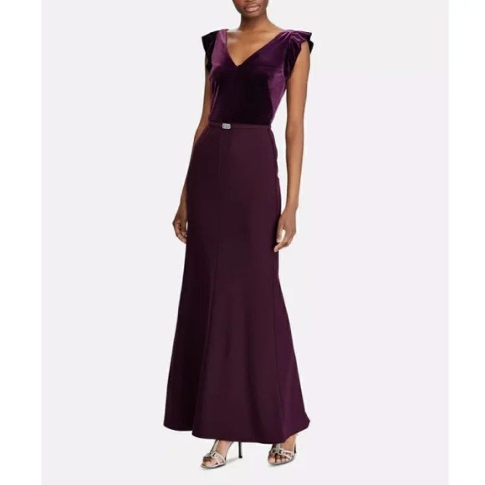 NEW! Ralph Lauren Velvet Cap Sleeve Gown size 2 in Purple